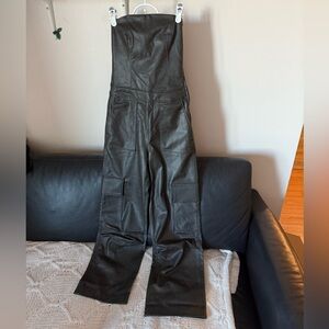 Dark green  Faux Leather Cargo Jumpsuit